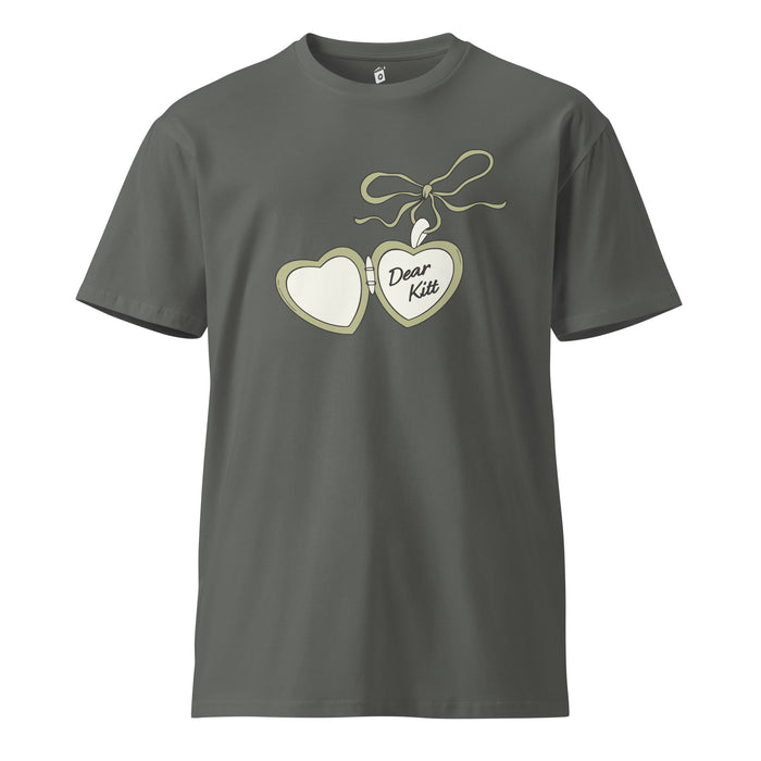 Dear Kitt Heart Locket T-Shirt | Divine Rivals Rebecca Ross Gift - The Bean Workshop - Book Lover Gift, Bookish Apparel, Cottagecore Aesthetic, Cute Book Merch, Divine Rivals, Divine Rivals T-shirt, Iris and Roman, Iris Winnow, Letters of Enchantment, Letters of Enchantment merch for readers, Literary Gift, Locket Design, Rebecca Ross, Rebecca Ross Dear Kitt shirt, Roman Kitt, Romantic Fantasy, t-shirt
