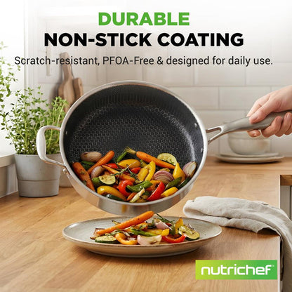 Deep Frying Pan 3.4QT Non-Stick Stainless Steel Scratch-Resistant