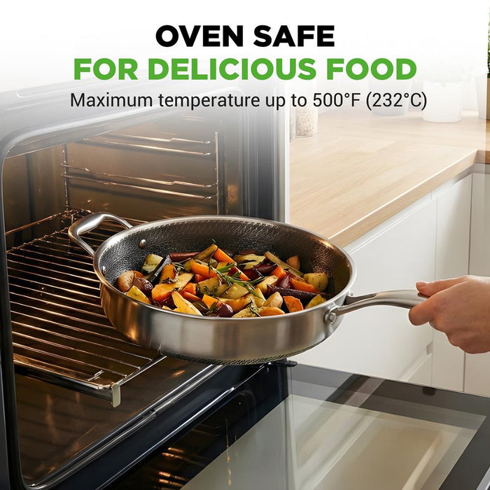 Deep Frying Pan 3.4QT Non-Stick Stainless Steel Scratch-Resistant