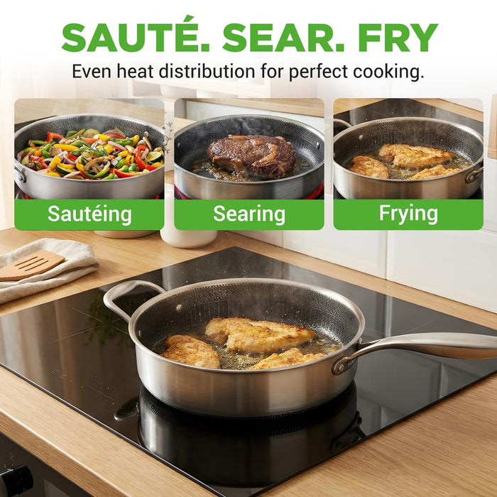 Deep Frying Pan 3.4QT Non-Stick Stainless Steel Scratch-Resistant