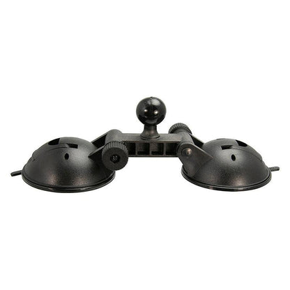 The Double 80mm Windshield Suction Pedestal with 25mm Ball features dual suction cups and an adjustable arm, providing a sturdy solution for securely holding devices on smooth surfaces.