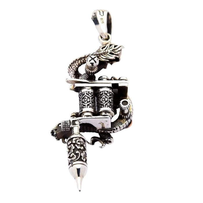 Back view of tattoo machine pendant showing 925 sterling silver hallmark stamp