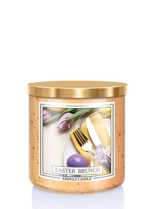 Kringle Candle Easter Brunch candle with gold lid on a white background