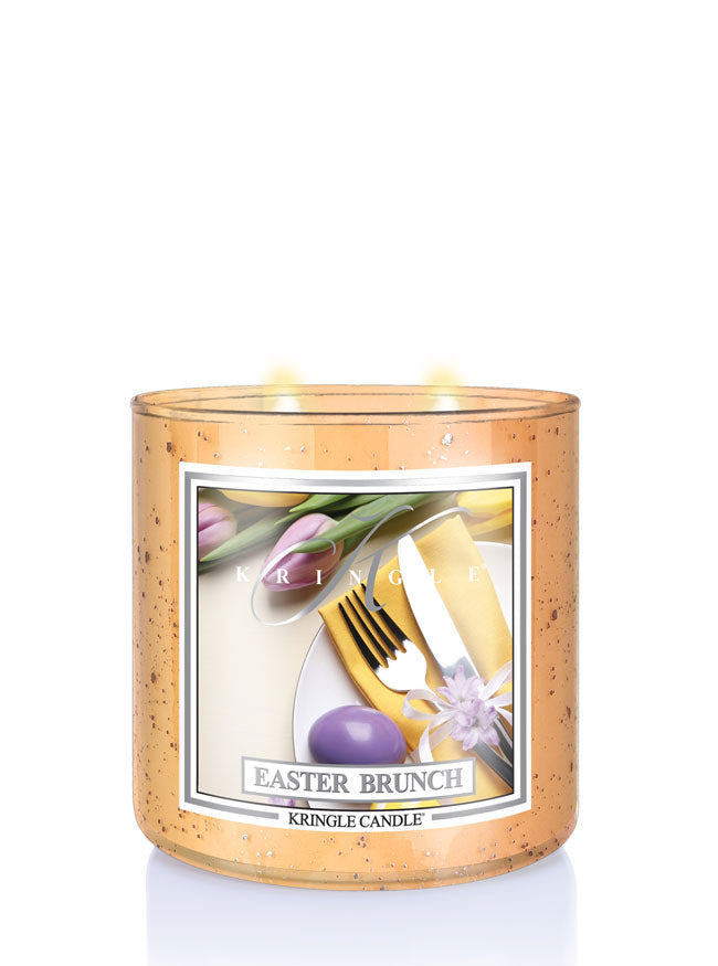 Kringle Candle Easter Brunch candle with decorative design on a white background