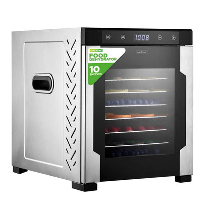 Electric Food Dehydrator 10-Tray Stainless Steel Digital Timer 900W