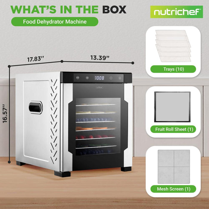 Electric Food Dehydrator 10-Tray Stainless Steel Digital Timer 900W