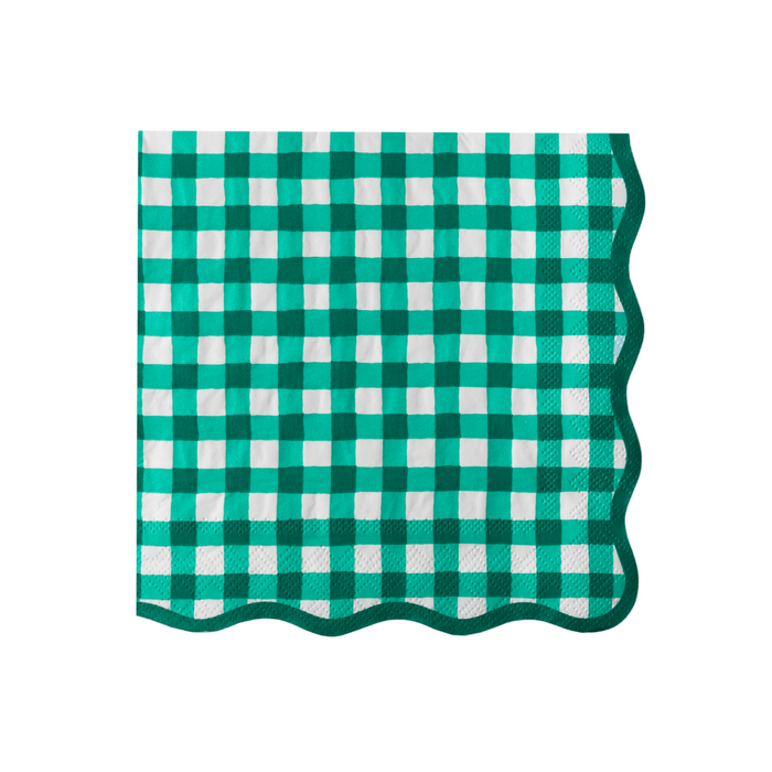 Bonjour Fête ELEGANT EMERALD GREEN GINGHAM DINNER NAPKINS