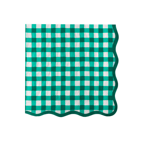 Bonjour Fête ELEGANT EMERALD GREEN GINGHAM DINNER NAPKINS