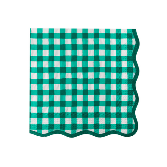 Bonjour Fête ELEGANT EMERALD GREEN GINGHAM DINNER NAPKINS