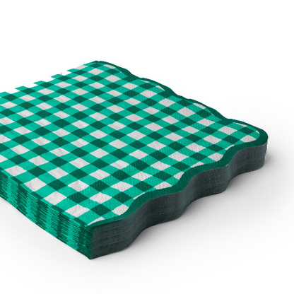 Bonjour Fête ELEGANT EMERALD GREEN GINGHAM DINNER NAPKINS