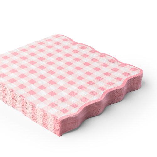 Bonjour Fête ELEGANT PETAL PINK GINGHAM DINNER NAPKINS