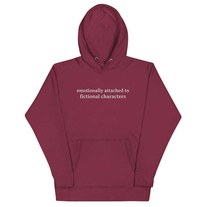 Emotionally Attached to Fictional Characters Embroidered Hoodie - The Bean Workshop - book lover, bookish, embroidered, hoodie, read everyday