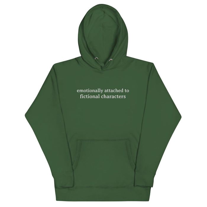 Emotionally Attached to Fictional Characters Embroidered Hoodie - The Bean Workshop - book lover, bookish, embroidered, hoodie, read everyday