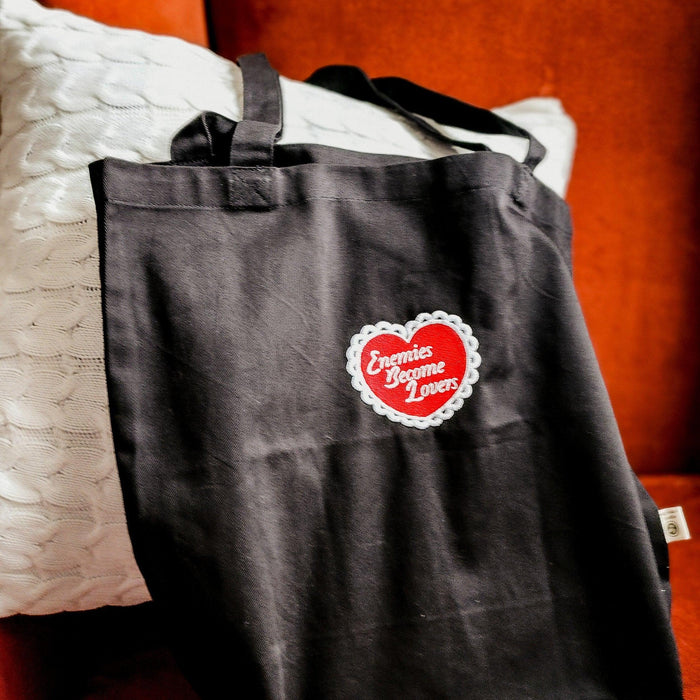Enemies Become Lovers Embroidered Organic Cotton Twill Tote Bag - The Bean Workshop - book lover, embroidered, enemies become lover, read everyday, tote, tote bag