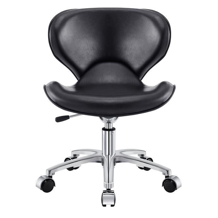 DIR Esperto Pedi Stool Black with ergonomic backrest and chrome base, front view.