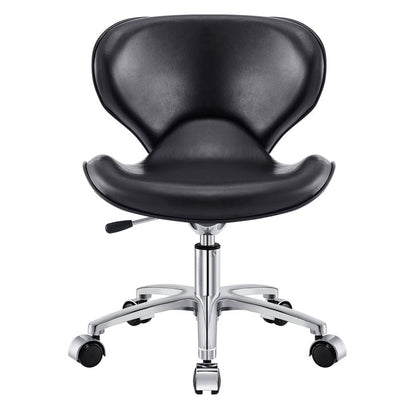 DIR Esperto Pedi Stool Black with ergonomic backrest and chrome base, front view.