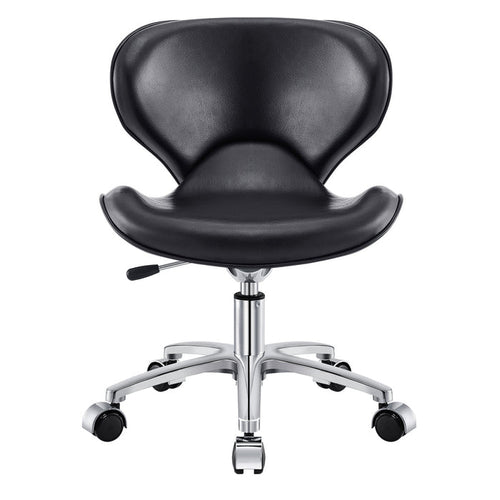 DIR Esperto Pedi Stool Black with ergonomic backrest and chrome base, front view.