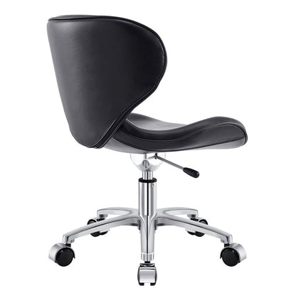 Esperto Pedi Stool Black DIR by DIR, ergonomic backrest and chrome base, rear view on white.