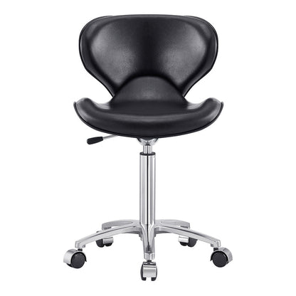 DIR Esperto Salon Stool Black with ergonomic curved backrest and chrome base, faux leather.