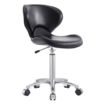 Esperto Salon Stool Black DIR by DIR: ergonomic backrest, chrome base, 5 caster wheels.