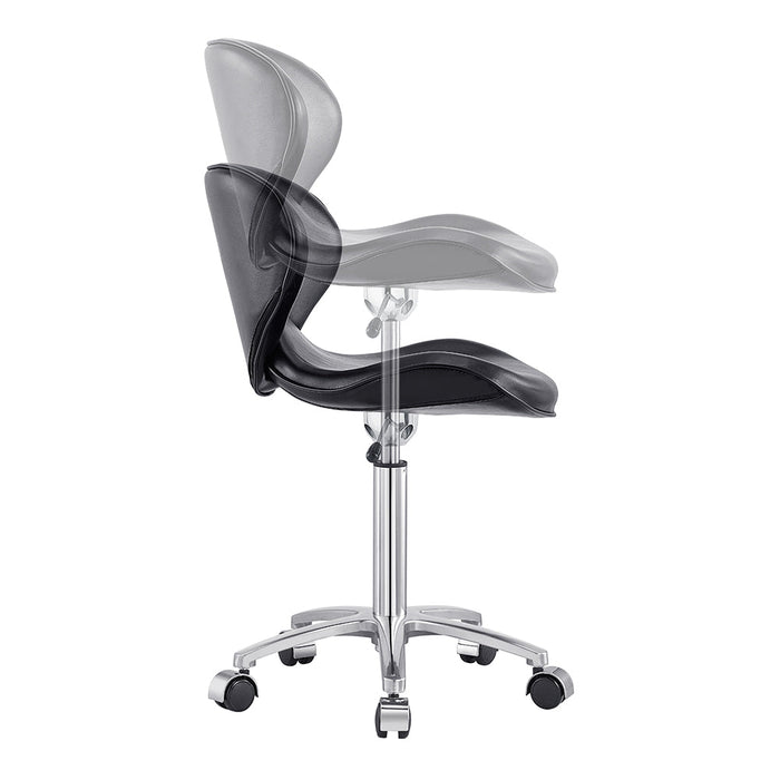 Esperto Salon Stool Black by DIR with adjustable height, shown in two positions.