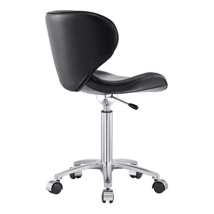Esperto Salon Stool Black DIR by DIR: ergonomic back, chrome base, adjustable height, five wheels.