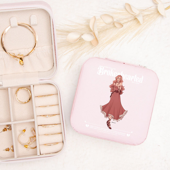 Evangeline Fox Jewelry Travel Case - The Bean Workshop - Character Illustration, Coquette Aesthetic, Evangeline Fox travel accessory, Jewelry Case, Little Fox, ouabh, Pink jewelry case for book lovers, Romantic Fantasy, stephanie garber, Stephanie Garber merch, Stephanie Garber Once Upon a Broken Heart, Travel Organizer, Travel storage, Trinket Box, Where will the brokenhearted pray merch