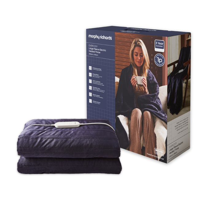 Morphy Richards Electric Heated Throw with a branded box on a white background