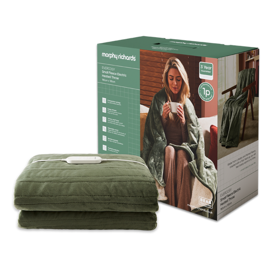 Morphy Richards Electric Heated Throw with a branded box on a white background