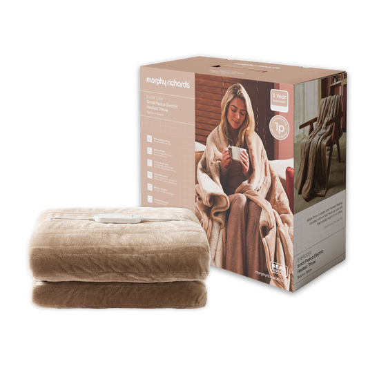 Morphy Richards Electric Heated Throw with a branded box on a white background