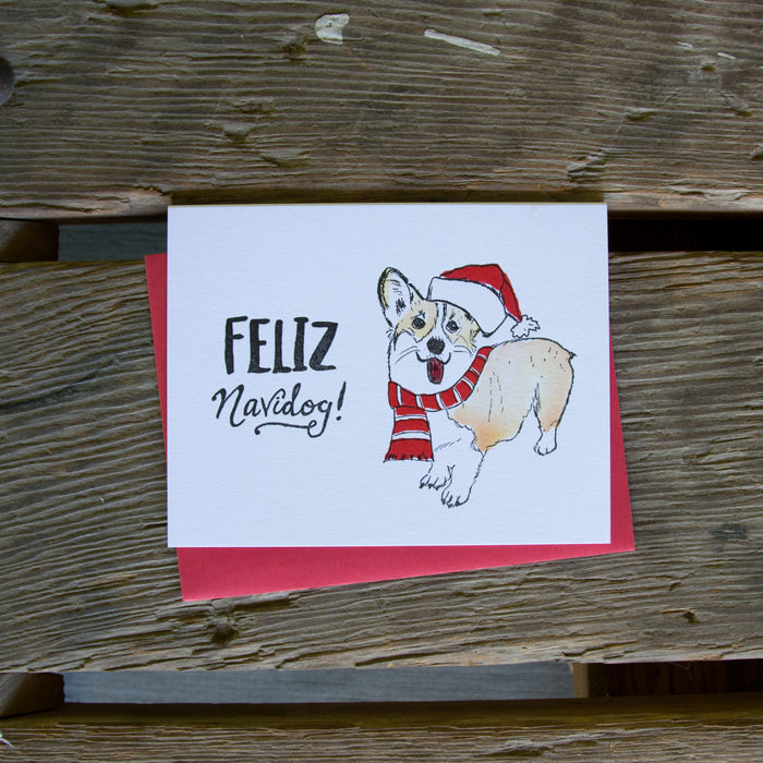 Feliz Navidog Card, letterpress printed eco friendly