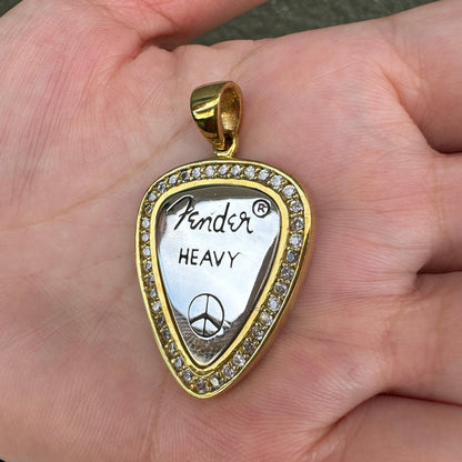 Diamond Guitar Pick Sterling Silver Pendant [4]