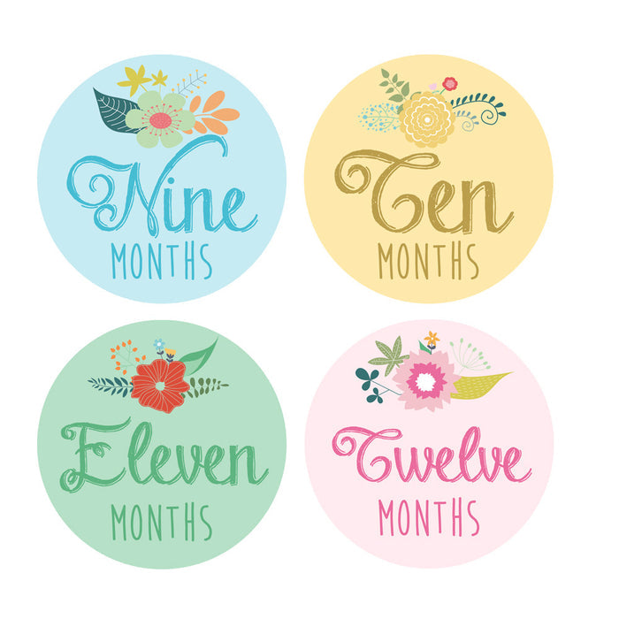 Floral Monthly Baby Stickers onesie sticker - INKtropolis