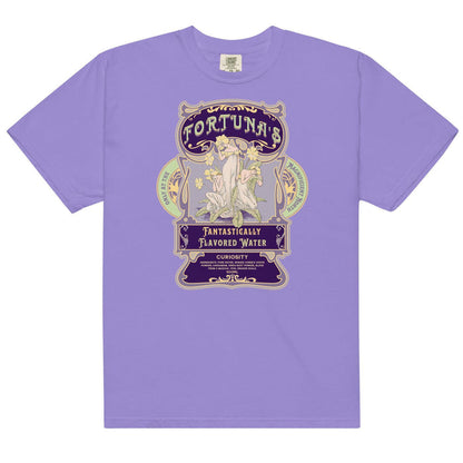 Fortuna's Fantastically Flavored Water T-Shirt - The Bean Workshop - Botanical illustration, evangeline fox, Fortuna's shop t-shirt, Jacks and Evangeline, jacks prince of hearts, Magnificent North souvenir, once upon a broken heart, ouabh, Purple Aesthetic, stephanie garber, t-shirt, Vintage Label, whimsical fantasy book tee