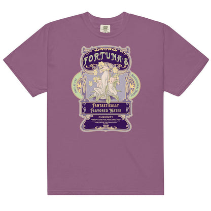 Fortuna's Fantastically Flavored Water T-Shirt - The Bean Workshop - Botanical illustration, evangeline fox, Fortuna's shop t-shirt, Jacks and Evangeline, jacks prince of hearts, Magnificent North souvenir, once upon a broken heart, ouabh, Purple Aesthetic, stephanie garber, t-shirt, Vintage Label, whimsical fantasy book tee