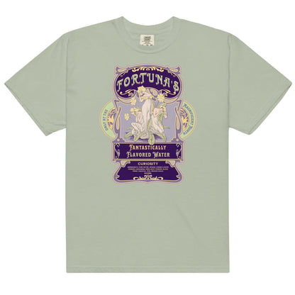 Fortuna's Fantastically Flavored Water T-Shirt - The Bean Workshop - Botanical illustration, evangeline fox, Fortuna's shop t-shirt, Jacks and Evangeline, jacks prince of hearts, Magnificent North souvenir, once upon a broken heart, ouabh, Purple Aesthetic, stephanie garber, t-shirt, Vintage Label, whimsical fantasy book tee