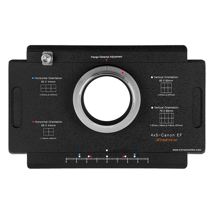 Fotodiox Pro Lens Adapter - Canon EF/EF-S Mount D/SLR Cameras to Large Format 4x5 View Cameras with a Graflok Rear Standard - Shift / Stitch Adapter