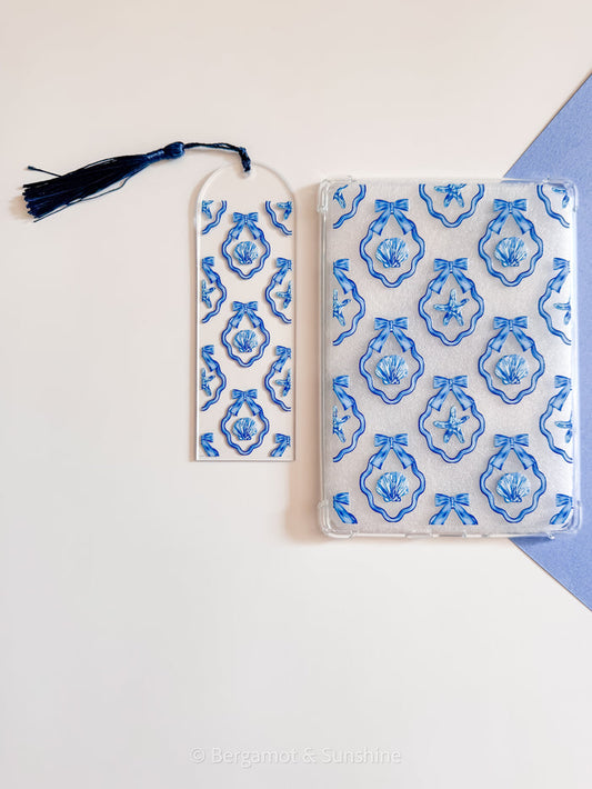 Framed Coquette Blue Shells Kindle Case and/or Bookmark [Combined Listing]
