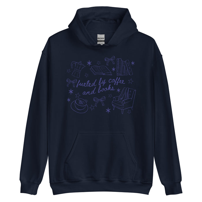 Fueled by Coffee and Books Hoodie - The Bean Workshop - Bookaholic, Bookish Apparel, Bookish Humor, coquette, Funny Book Lover Gift for Valentine's Day, Funny Quote, Gift for Readers, girlie, Graphic Tee, Reading Shirt