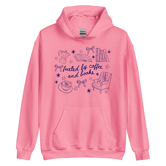 Fueled by Coffee and Books Hoodie - The Bean Workshop - Bookaholic, Bookish Apparel, Bookish Humor, coquette, Funny Book Lover Gift for Valentine's Day, Funny Quote, Gift for Readers, girlie, Graphic Tee, Reading Shirt