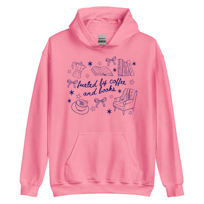 Fueled by Coffee and Books Hoodie - The Bean Workshop - Bookaholic, Bookish Apparel, Bookish Humor, coquette, Funny Book Lover Gift for Valentine's Day, Funny Quote, Gift for Readers, girlie, Graphic Tee, Reading Shirt
