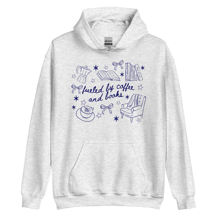 Fueled by Coffee and Books Hoodie - The Bean Workshop - Bookaholic, Bookish Apparel, Bookish Humor, coquette, Funny Book Lover Gift for Valentine's Day, Funny Quote, Gift for Readers, girlie, Graphic Tee, Reading Shirt