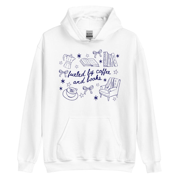 Fueled by Coffee and Books Hoodie - The Bean Workshop - Bookaholic, Bookish Apparel, Bookish Humor, coquette, Funny Book Lover Gift for Valentine's Day, Funny Quote, Gift for Readers, girlie, Graphic Tee, Reading Shirt