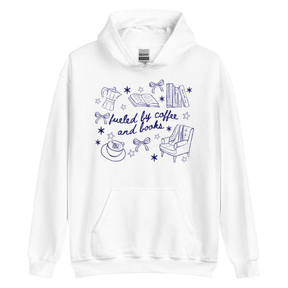 Fueled by Coffee and Books Hoodie - The Bean Workshop - Bookaholic, Bookish Apparel, Bookish Humor, coquette, Funny Book Lover Gift for Valentine's Day, Funny Quote, Gift for Readers, girlie, Graphic Tee, Reading Shirt