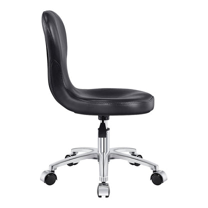 Futuro Pedi Stool Black DIR by DIR, armless with ergonomic backrest and chrome base, side view.