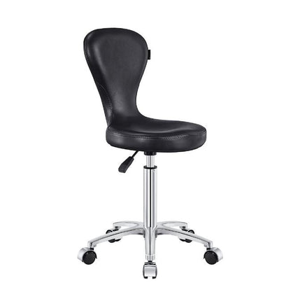 DIR Futuro Salon Stool with black adjustable seat, chrome base & wheels on white background.