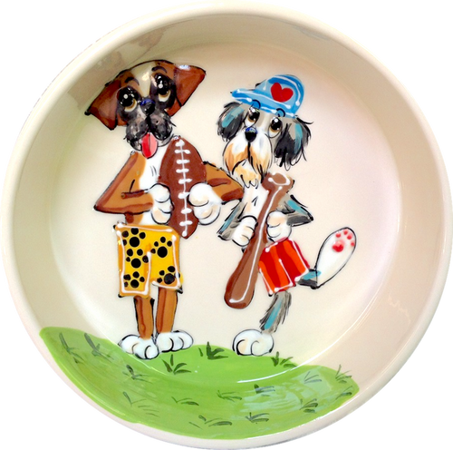 Sports dog ceramic food and water bowl / personalized pet bowl / Debby Carman / faux paw