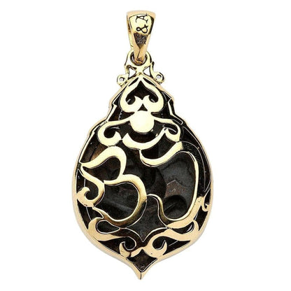 Back view of the pendant featuring a gold-plated Om symbol on a textured silver background.