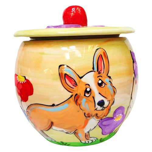 Corgi Dog Image on Ceramic cookie jar by Debby Carman