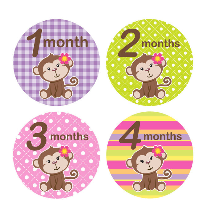 Girl Monkey Monthly Baby Stickers onesie sticker - INKtropolis